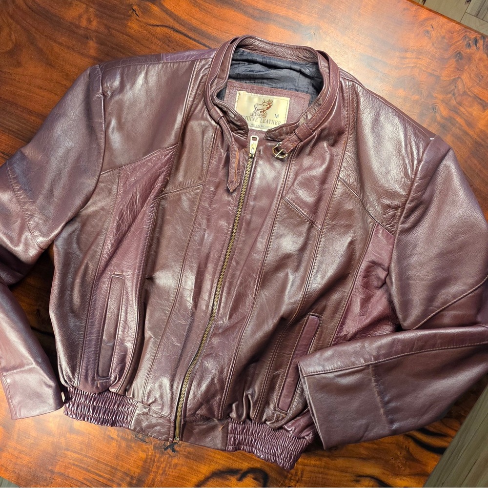 Vintage Genuine Leather Bomber Ox Blood/Plum Moto Coat UNISEX  Indiesleeze 90's